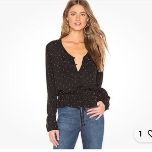 Rails Beaux Blouse Black Offset Dot Button Front Top size M